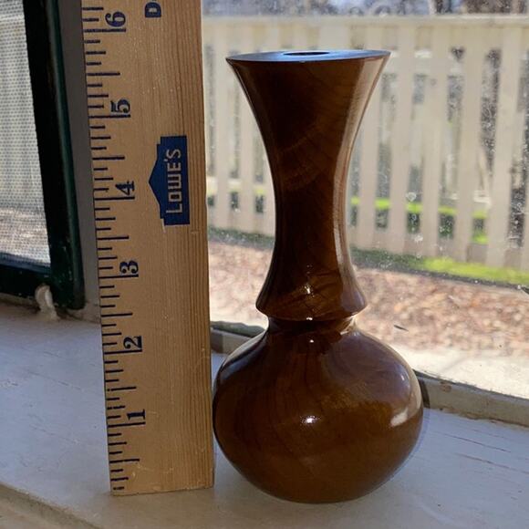 Vintage Hand Turned Wood Single Bud Vase Oregon Myrtlewood with Glass Insert GUC - Picture 9 of 10